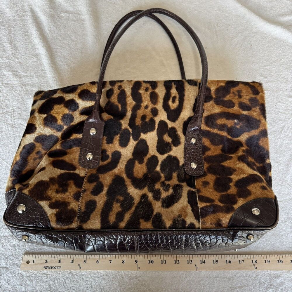 Maurizio Taiuti GENUINE LEATHER COWHIDE CALF HAIR Tote Handbag MADE IN ITALY - Picture 4 of 16